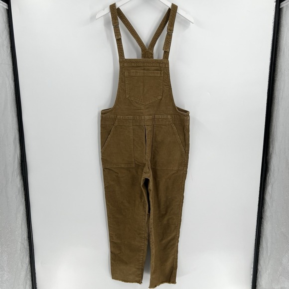 Aerie Werk‎ & Play Brown Corduroy Bib Overalls Size Medium Raw Frayed Hem Casual - Picture 2 of 10